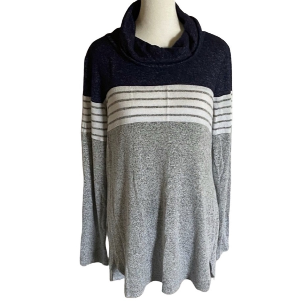 Market & Spruce Navy and Gray Striped Women's Sweater. Cowl Neck. Size M.